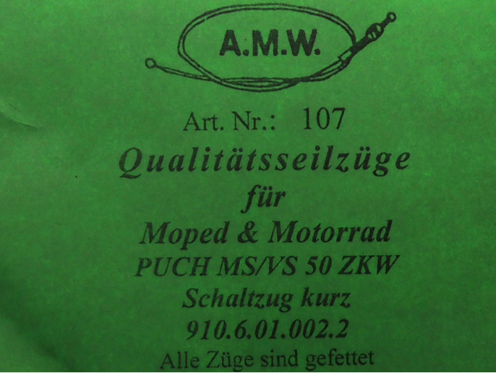 Kabel Puch MS50 VS50 versnellingskabel kort A.M.W.